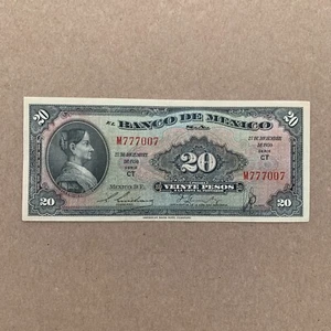 Post WW2 Era 1950 Mexican 20 Pesos Mexico Currency Paper Money American BC - Picture 1 of 4
