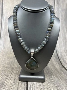 Jay King Sterling Silver Labradorite Pear Shape Pendant with Necklace - Picture 1 of 15