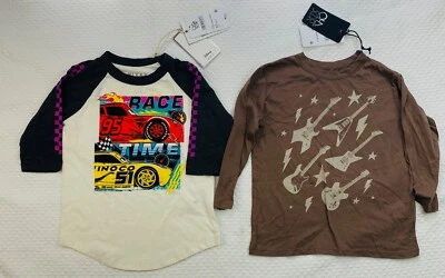 LOTE DE 2 Camisas Chaser Niños Niños Talla 5 Multi Marrón Guitarra Coches Carrera Manga Larga Foto 1 de 4