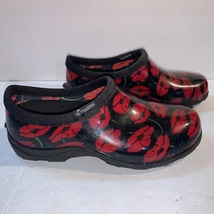 Sloggers Women's Size US 6 Red Black Waterproof Footwear Floral Flowers Shoes - Picture 1 of 8