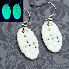 White Floral Uranium Glass Earrings 1930s Czech Pressed Glass 925 Sterling