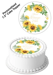 PERSONALISED Cake Topper SUNFLOWER Flower Edible Icing 7-8" Circle Decoration - Picture 1 of 10