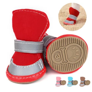 4pcs/set Reflective Dog Boots Anti-Slip Fleece Shoes Paw Protection Waterproof  - Picture 1 of 20