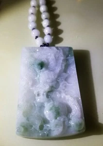 Icy Natural Grade A Genuine Burmese Jadeite Jade Dragon Necklace - Picture 1 of 4