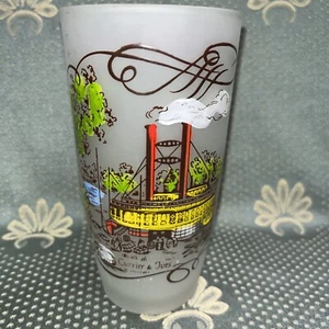 Currier & Ives Frosted Drinking Glass Tumbler  MCM Barware - Picture 1 of 4