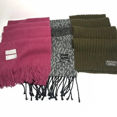 Lote de 3 bufandas vintage Echo 1 Cejón acrílico verde rosa negro Foto 1 de 4