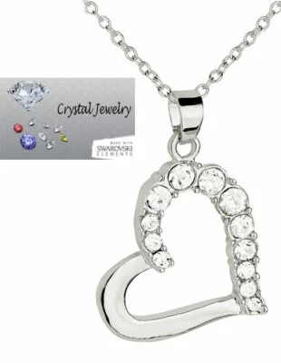 Silver CZ heart Pendant w chain white gold Swarovski silver necklace 18-20" New - Image 1 of 3