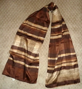 VINTAGE - MADE IN ITALY - BROWN STRIPED PATTERN 12" X 57" SCARF  - Picture 1 of 1
