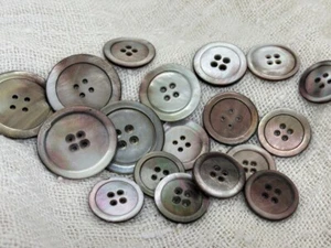 Collection Antique Abalone Pearl Buttons, 4 Sizes, 4-hole, Rimmed. 1" to 1 7/16" - Picture 1 of 10