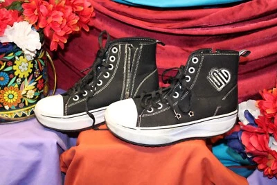 Justice Sport Big Girls Black White High Top Platform Sneaker Shoe Size 4 school - Image 1 of 4