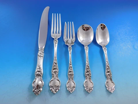 Violet by Wallace Sterling Silver Flatware Service for 12 Set 60 pcs no monogram Cover