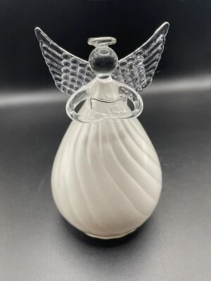 Estatuilla vintage de ángel soplado a mano perla blanca/vidrio transparente Navidad religiosa Foto 1 de 4
