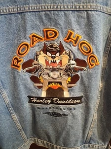 Vintage 90s Harley Davidson Warner Bros Taz Tasmanian Devil Jean Jacket Mens XL - Bild 1 von 6