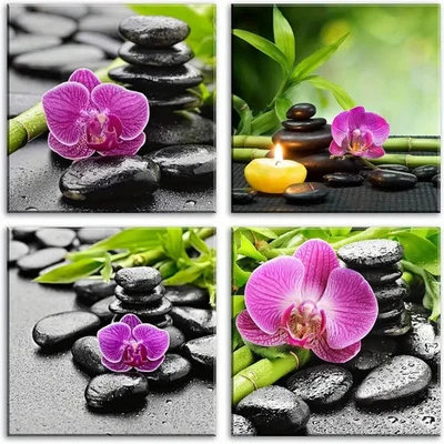 4pcs Modern Zen Pink Orchid & Stone Wall Art Canvas Unframed/Framed - Image 1 of 4