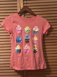 Despicable Me Girls Coral Minion Sparkly Cupcake Funny Graphic T-Shirt; Size L - Picture 1 of 6