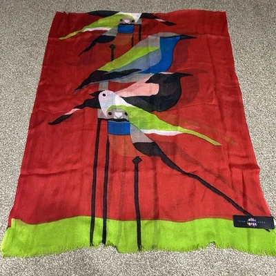Vintage Red Partridge Flock Bird 100% Wool Scarf 28”x68” Made In India Christmas - Image 1 of 4
