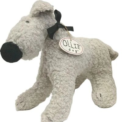 "Ollie Dog" Terrier Plush Gray 8" Red Tag Black Bow No American Bear Co 1989 Vtg - Image 1 of 4