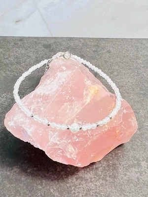 Dainty Gemstone and Freshwater Pearl Bracelet, Sterling Silver, Delicate - Image 1 of 4