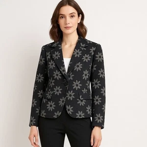 Anne Klein Blumen Blazer Gr. 8 schwarz grau Einknopf Anzug leichte Jacke Karriere - Bild 1 von 10