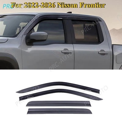 For 2022-2026 Nissan Frontier Black Window Visors Deflectors Rain Sun Guards - Image 1 of 4