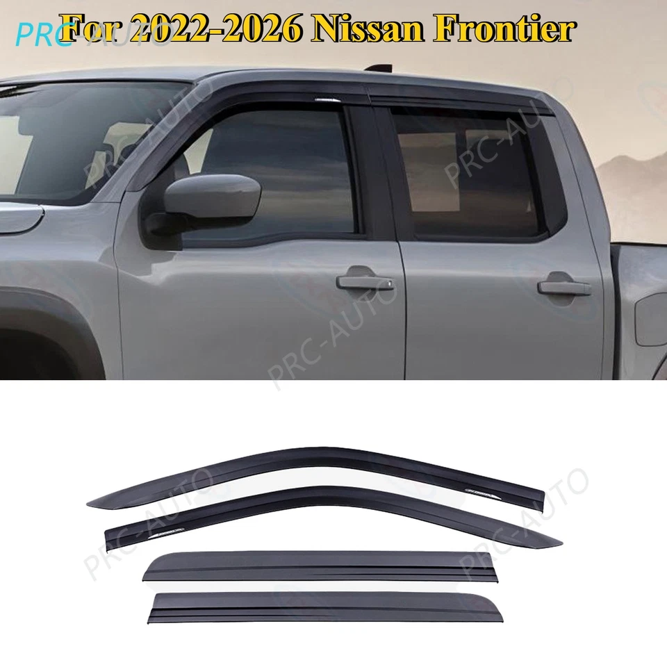 Black Window Visors Deflectors Rain Sun Guards For 2022-2026 Nissan Frontier - Image 1 of 4