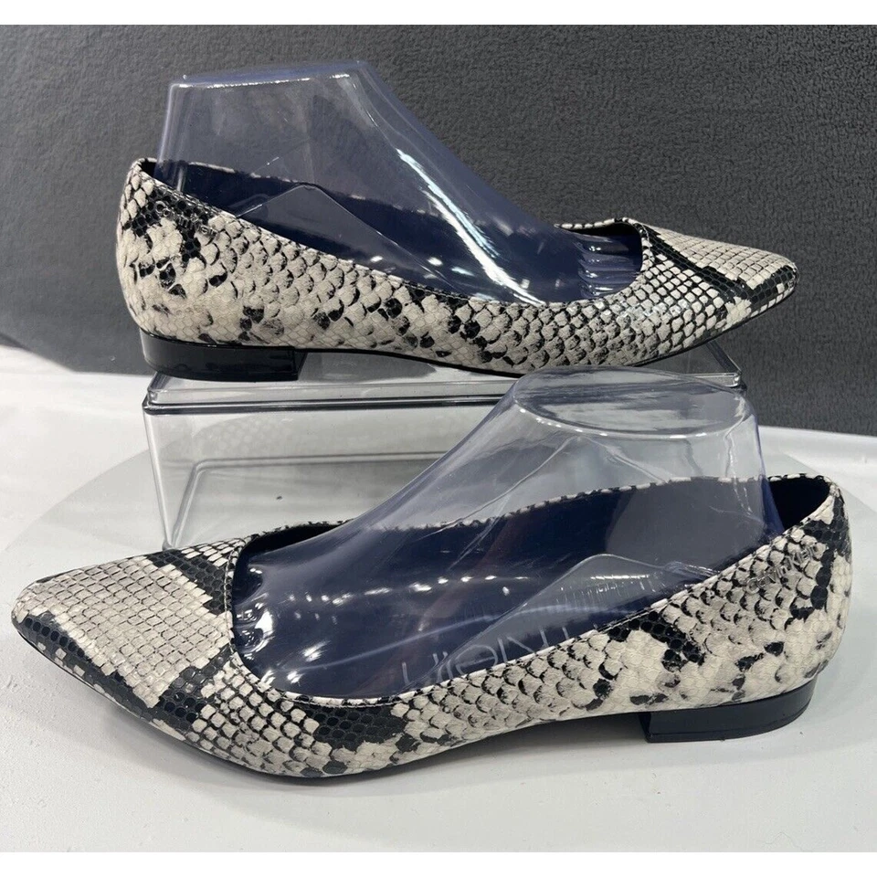 Calvin Klein Emerin Pointed Toe Flat Shoes Snake Print Black White Women SZ 8.5 - Image 1 of 4