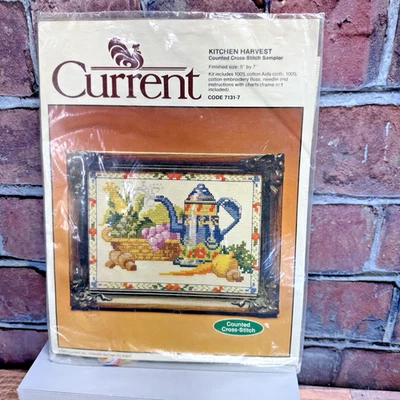 NEW Vtg 1982 Current Cross Stitch Kit #7131-7 Kitchen Harvest 5x7 Fruit Pot - Image 1 of 3