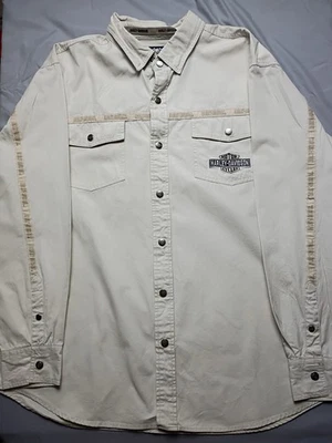 Harley-Davidson Men's 2XL Beige Button Up Long Sleeve Cotton Ripstop Material - Image 1 of 4