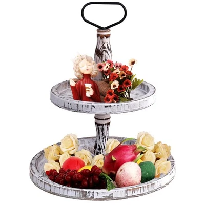 Bandeja rústica redonda en capas soporte para cupcakes con mango para fiesta y sala de estar Foto 1 de 4