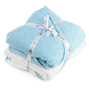 2 x Baby Towels Hooded Bath Wrap Blue 100% Cotton Baby Shower Gifts Boy Girl - Picture 1 of 6