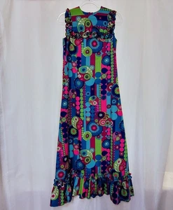VTG Sears Hawaiian Fashions Mod Floral Sleeveless Maxi Dress 60s 70s Jr's 9 P - Picture 1 of 11