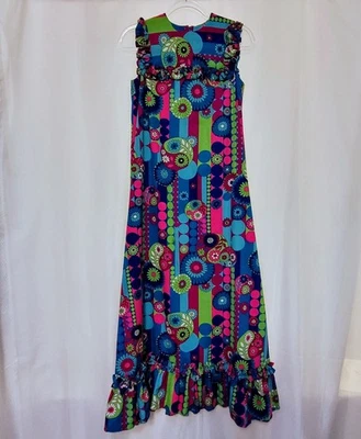 VTG Sears Hawaiian Fashions Mod Floral Sleeveless Maxi Dress 60s 70s Jr's 9 P - Image 1 of 4