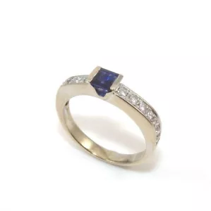 14K White Gold Ring Blue Princess Lab-Created Diamond Engagement & Wedding Band - Picture 1 of 5