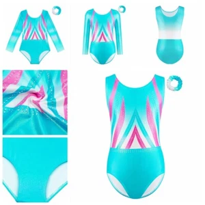 iEFiEL Mädchen Turnanzug Ärmellos/Langarm Gymnastikanzug Tanzbody mit Haargummi - Bild 1 von 32
