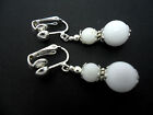 A Pair Of White Jade Silver  Plated Drop Dangly Clip On  Earrings. New.