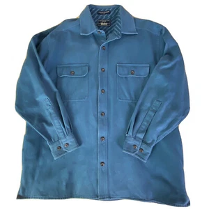 Levi’s Lined Shirt Jacket Blue Faux Leather Suede Feel Mens Large Button Pockets - Picture 1 of 15