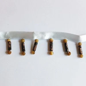 Bead Ribbon Fringe Trim Brown Bronze and Fiber Optic Beads 3 x 1yd pcs - Picture 1 of 3