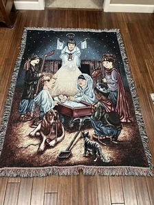 Manger Scene Tiny & Small God Made Us All Tapestry Throw Blanket - Picture 1 of 6