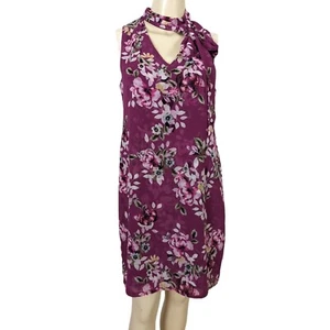 White House Black Market Sleeveless Floral burgundy choker shift dress 4 - Picture 1 of 8