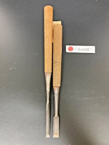 Lot of 2 Japanese Used Chisels Tsuki Nomi Carpentry 12.8,10.8in (9,14mm) #A49 - Picture 1 of 9