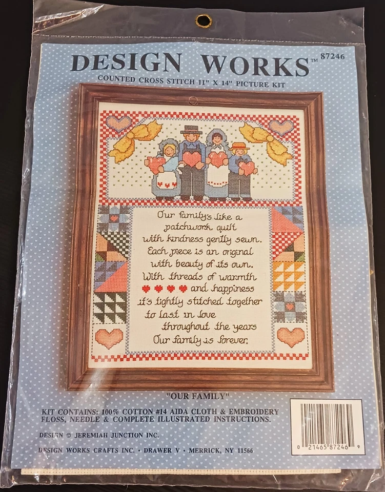 De colección Amish Nuestra Familia Sampler Contado Punto de Cruz Kit Diseño Funciona 11x14 Foto 1 de 4