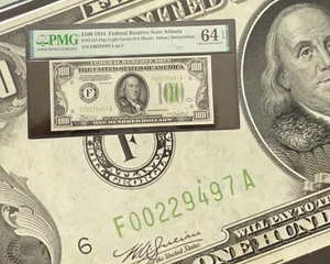 1934 $100 Atlanta Federal Reserve Note PMG 64 EPQ Fr#2152 2152F Light Green Rare - Picture 1 of 3