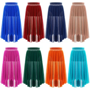 Kids Girls Outfit Stage Dancewear Dress Skirt Side Slit Modern Shiny Lyrical - Picture 1 of 93