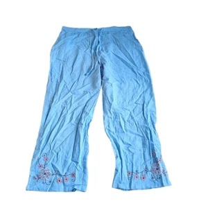 SAG HARBOR womens Sz 16 blue linen blend floral embroidered pants - Picture 1 of 7