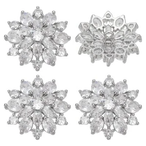 4 PCS Cubic Zirconia Buttons 0.83x0.87inch Decorative Platinum Brass Flower S... - Picture 1 of 5
