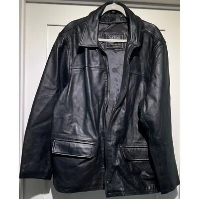 Chaqueta pesada clásica de cuero negro genuino de roble vintage para hombre talla XXL Foto 1 de 4