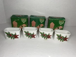 Juego de 4 servilleteros vintage de porcelana de Santa con bayas y cinta de acebo de Navidad - Imagen 1 de 8