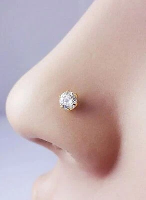 3MM Natural GH SI Round Diamond Women's Nose Pin Piercing 14K Yellow Gold - Image 1 of 4