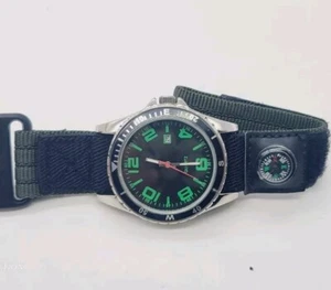 Herren GRUEN Kompass Uhr Neue Batterie Schwarz & Grün Neu - Bild 1 von 6