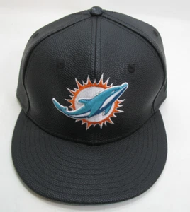 RARE- Miami Dolphins New Era 9Fifty Strapback Hat~Black Faux Leather - Med/Large - Picture 1 of 11